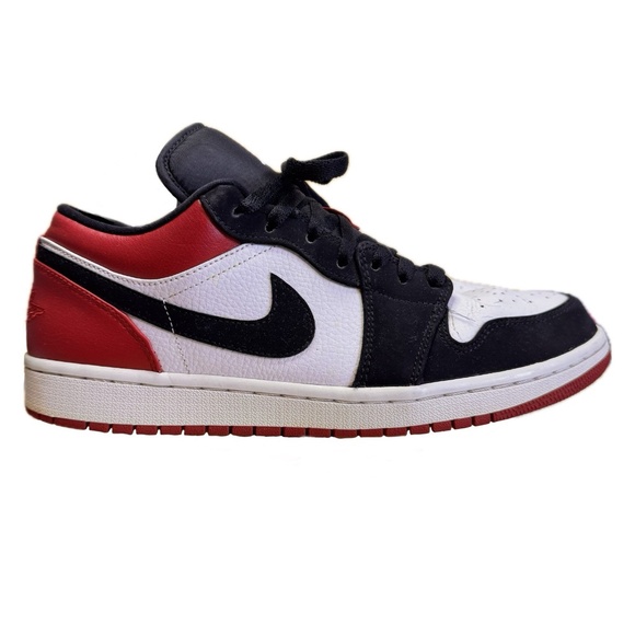 US 10 M Air Jordan 1 Low Black Toe White Black Gym Red EUC - Picture 1 of 10